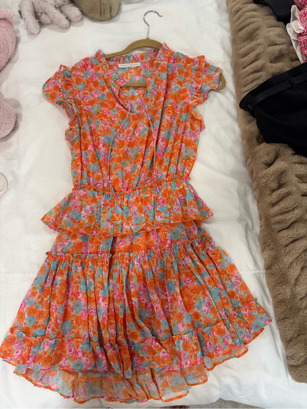 Floral Tiered Orange & Pink Women's Dress